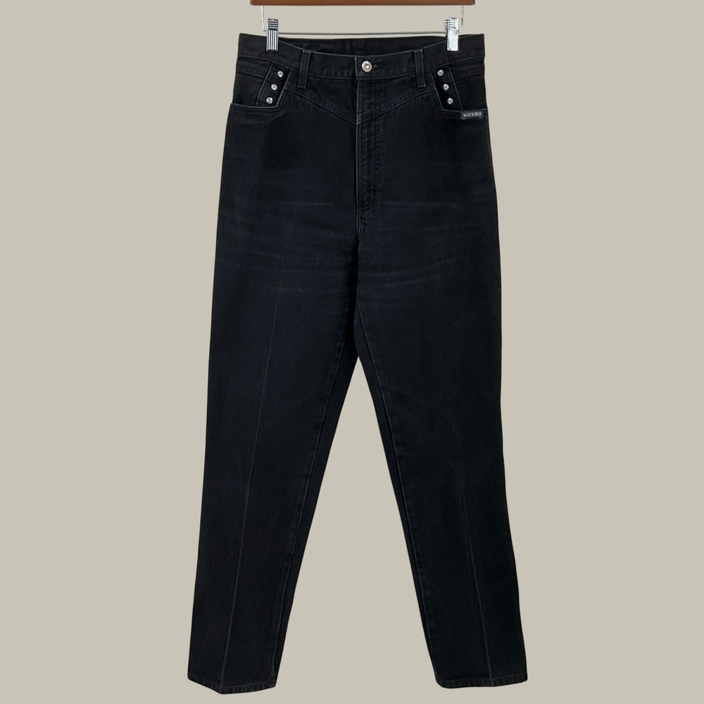 Rockies Jeans Womens 30 Black Vintage Western High Waisted Studded V-Yoke